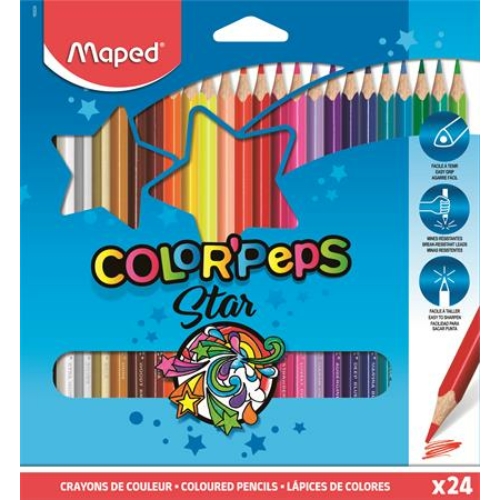 Színes ceruza készlet, háromszögletű, MAPED "Color`Peps", 24 különböző szín