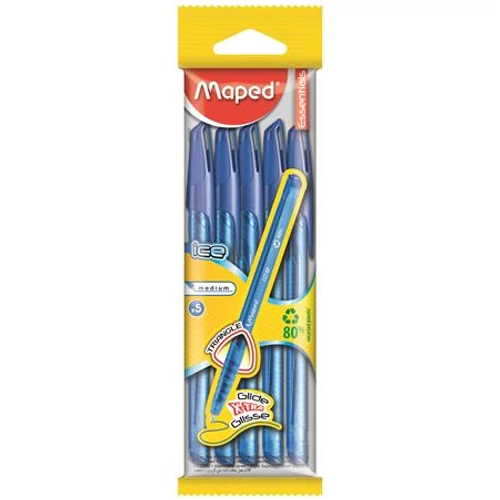 Golyóstoll készlet, 0,5 mm, kupakos, háromszögletű, MAPED,ICE X5, kék