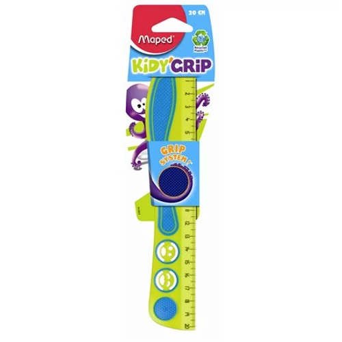 Vonalzó, műanyag, gumírozott, 20 cm, MAPED "Kidy Grip", vegyes színek