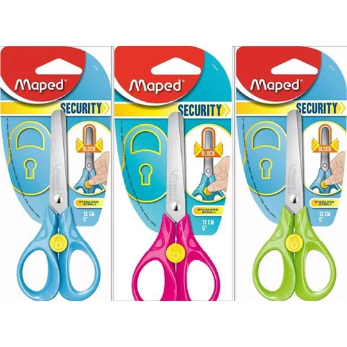 Olló, iskolai, 13 cm, biztonsági záras, MAPED "Security"