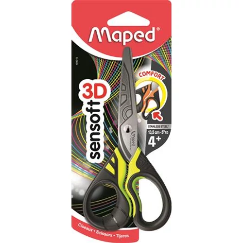 Olló, iskolai, 13,5 cm, MAPED "Sensoft Fluo", vegyes színek