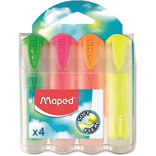 Szövegkiemelő készlet, 1-5 mm, átlátszó ház, MAPED "Fluo Peps Ultra Soft", 4 különböző szín