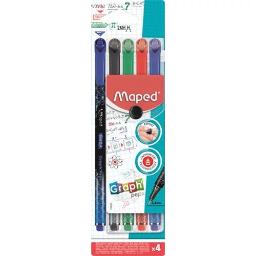 Tűfilc készlet, 0,4 mm, MAPED "Graph`Peps Premium", 4 különböző hagyományos szín