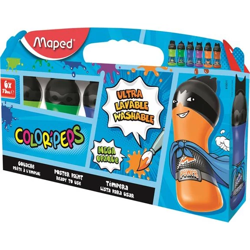 Tempera, palackos, 6x75 ml, "ultra-washable", MAPED, másodlagos színek