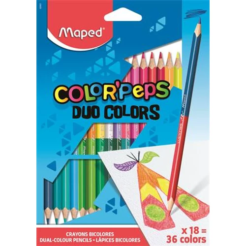 Színes ceruza készlet, háromszögletű, kétvégű, MAPED "Color`Peps Duo", 36 különböző szín