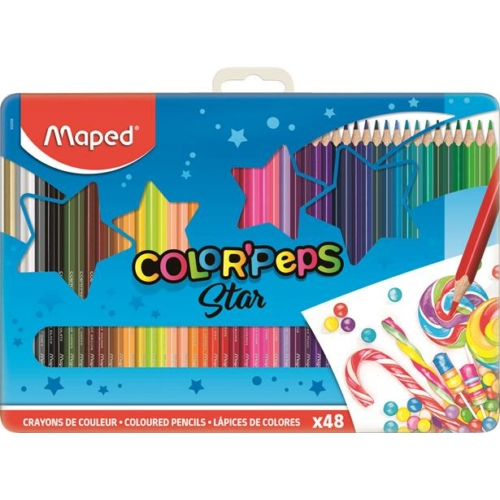 Színes ceruza készlet, háromszögletű, fém doboz, MAPED "Color`Peps", 48 különböző szín