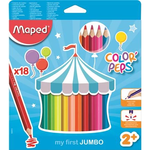 Színes ceruza készlet, háromszögletű, vastag, MAPED "Jumbo", 18 különböző szín