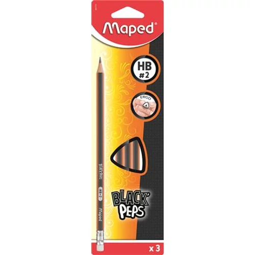 Grafitceruza radírral, HB, háromszögletű, MAPED "Black`Peps"