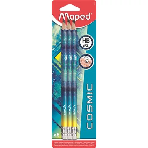 Grafitceruza radírral, HB, háromszögletű, MAPED "Cosmic"