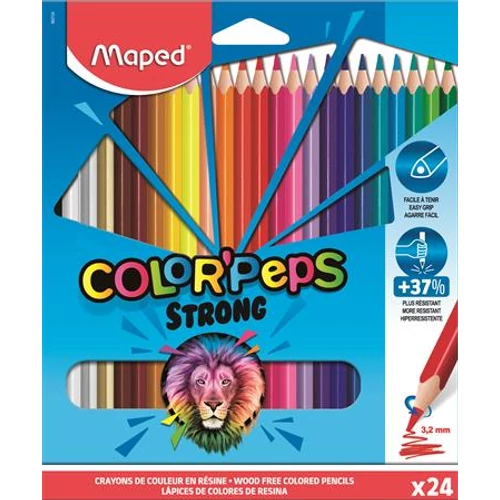 Színes ceruza készlet, háromszögletű, MAPED "Color`Peps Strong", 24 különböző szín