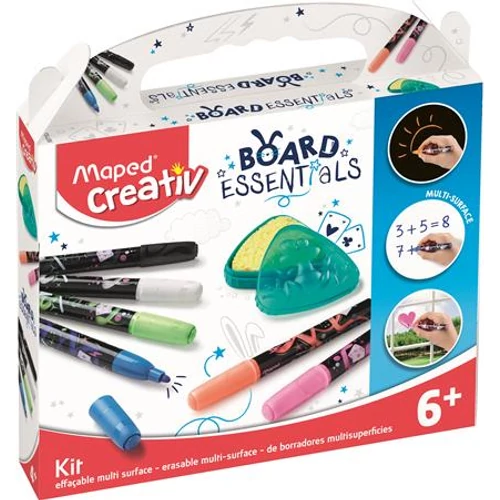Marker készlet, törölhető, különböző felületekre, MAPED CREATIV, "Board Essentials," 6 különböző szín