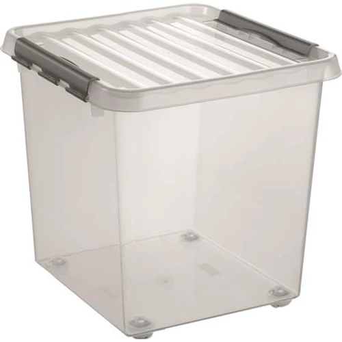 Műanyag tárolódoboz, gurulós, 38 liter, HELIT "Q-line", átlátszó