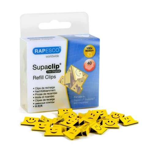 Utántöltő kapcsok, 100 db-os, RAPESCO, "Supaclip", smile