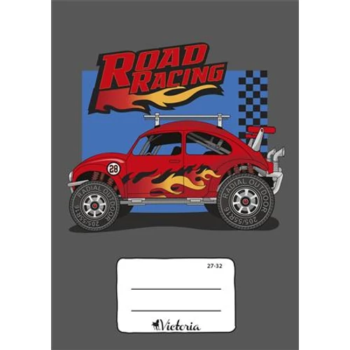 Füzet, tűzött, A5, kockás, 32 lap, VICTORIA, "Road Racing", "27-32"