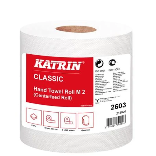 Kéztörlő, tekercses, 2 rétegű, KATRIN, fehér, "CLASSIC M2"