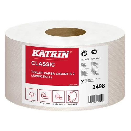 Toalettpapír, 2 rétegű, nagytekercses, 100 m, KATRIN "Classic Gigant S2", fehér