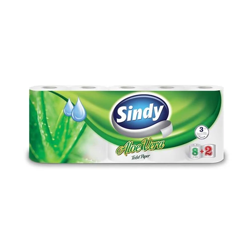 Toalettpapír, 3 rétegű, 8+2 tekercses, "Sindy", aloe vera