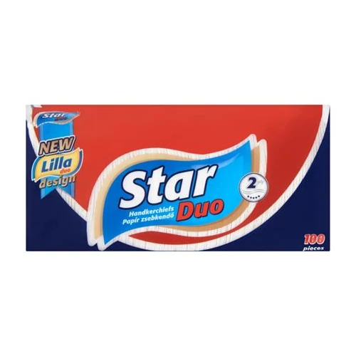 Papír zsebkendő, 2 rétegű, 100 db, "Star Duo"