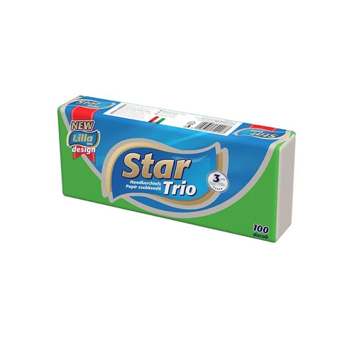 Papír zsebkendő, 3 rétegű, 100 db, "Star Trio"