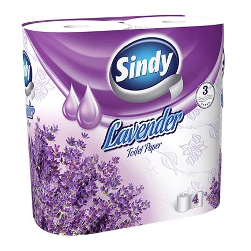 Toalettpapír, 3 rétegű, 4 tekercses, "Sindy", levendula