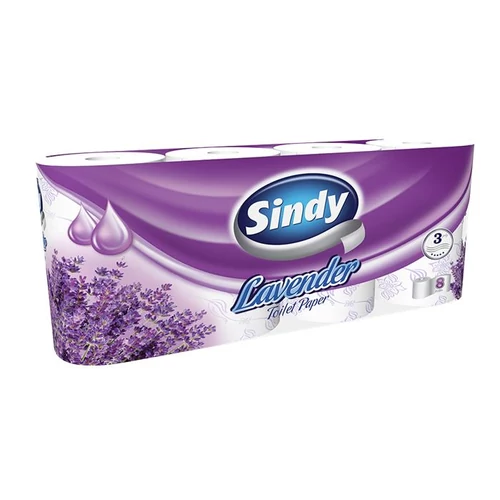 Toalettpapír, 3 rétegű, 8 tekercses, "Sindy", levendula