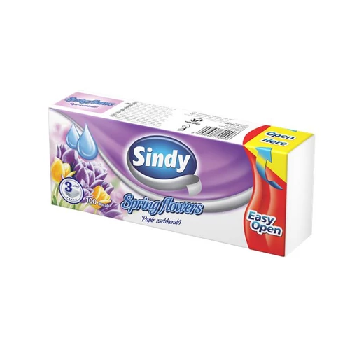 Papír zsebkendő, 3 rétegű, 100 db, "Sindy", tavaszi virág