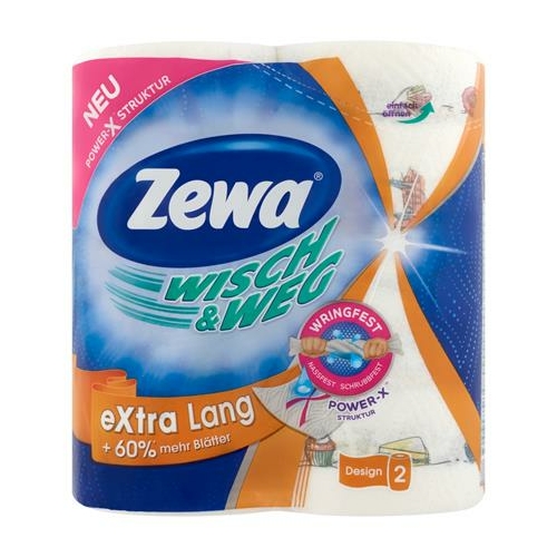 Háztartási papírtörlő, 2 rétegű, 2 tekercses, ZEWA "Wisch&Weg extra lang"