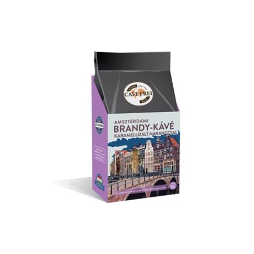 Kávé, pörkölt, szemes, 125 g, CAFE FREI "Amszterdami brandy" karamellizált naranccsal