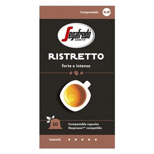 Kávékapszula, 10 db, SEGAFREDO Ristretto  - Nespresso® kompatibilis ökológiailag lebomló kapszula
