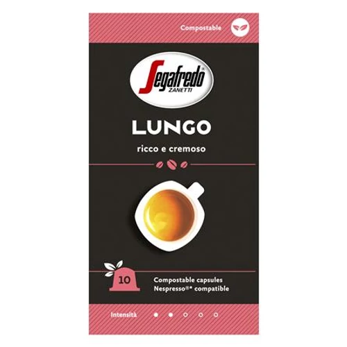 Kávékapszula, 10 db, SEGAFREDO Lungo  - Nespresso® kompatibilis ökológiailag lebomló kapszula