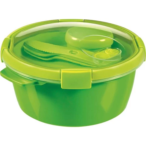 Ételtartó, evőeszközzel, 1,6l, CURVER, "Smart to go", zöld