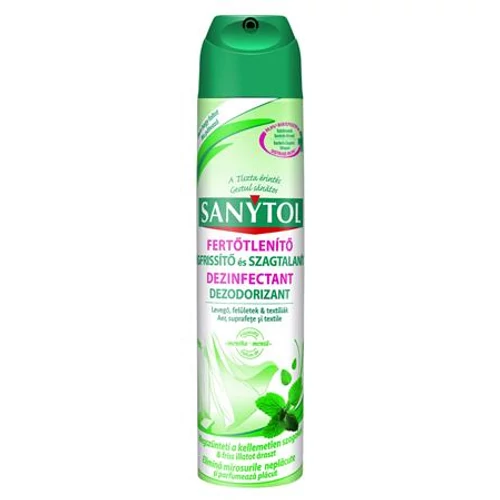 Légfrissítő, fertőtlenítő, 300 ml, SANYTOL, menta