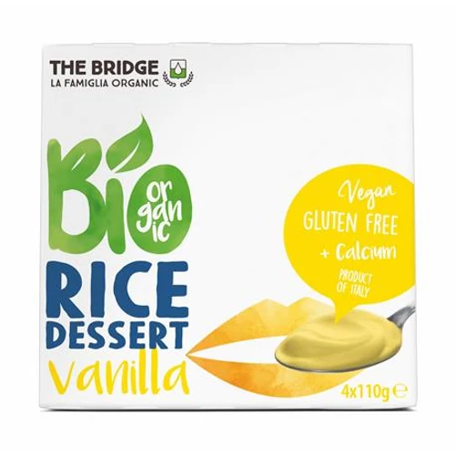 Növényi desszert, bio, 4x110 g, THE BRIDGE, rizs, vanília