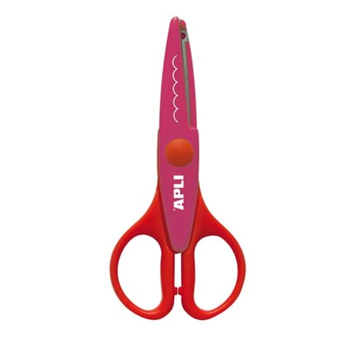Olló, cikkcakk, "fűrészfog", 13 cm, APLI, rózsaszín