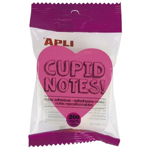 Öntapadó jegyzettömb, szív alakú, 200 lap, APLI "Cupid notes"