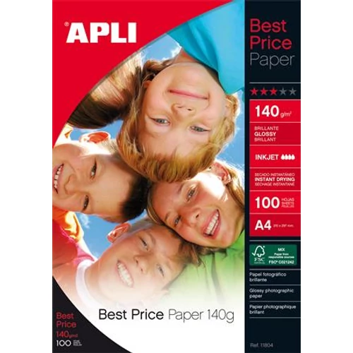 Fotópapír, tintasugaras, A4, 140 g, fényes, APLI "Best Price"
