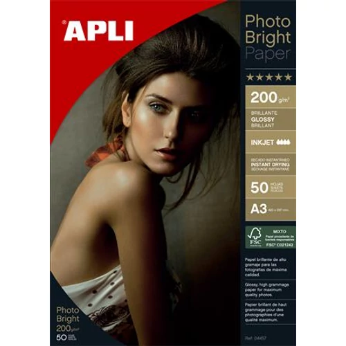 Fotópapír, tintasugaras, A3, 200 g, fényes, APLI "Photo Bright"