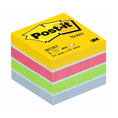 Öntapadó jegyzettömb, 51x51 mm, 400 lap, bliszteres, 3M POSTIT, ultra színek