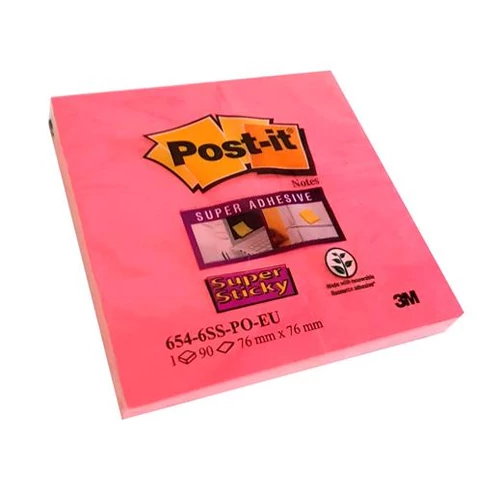 Öntapadó jegyzettömb, 76x76 mm, 90 lap, 3M POSTIT "Super Sticky", pipacs
