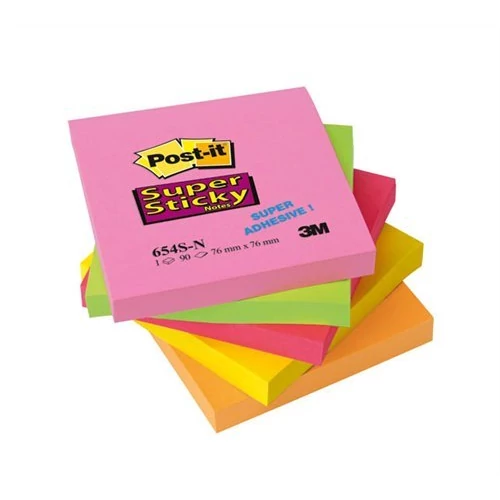 Öntapadó jegyzettömb, 76x76 mm, 5x90 lap, 3M POSTIT "Super Sticky", vegyes