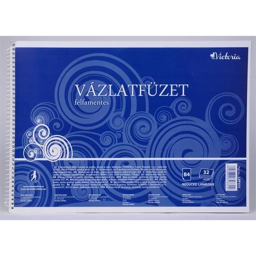 Vázlatfüzet, félfamentes, B4, spirál, 32 lap, VICTORIA