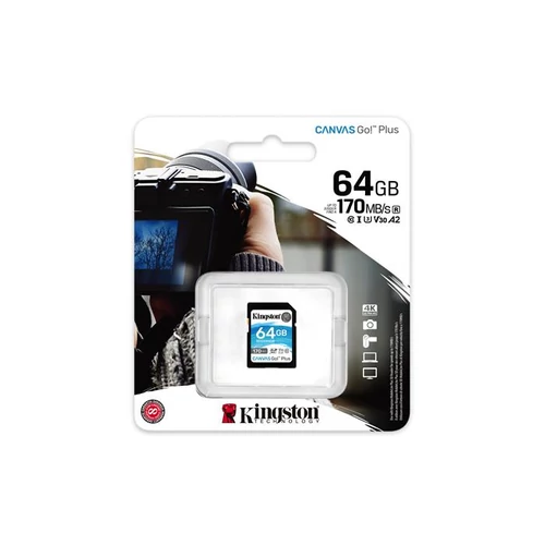 Memóriakártya, SDXC, 64GB, C10/UHS-I/U3/V30/A2, KINGSTON "Canvas Go! Plus"