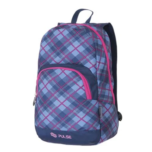Hátizsák, PULSE "Solo Pink Plaid", rózsaszín-kék