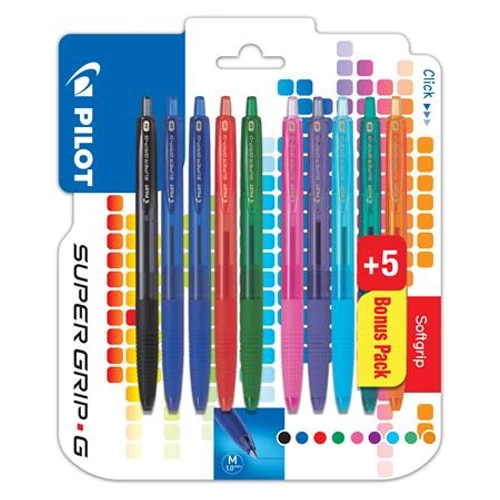 Golyóstoll, 0,22 mm, nyomógombos, PILOT "Super Grip G, vegyes szín