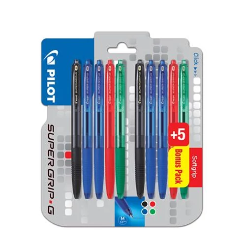 Golyóstoll, 0,22 mm, nyomógombos, PILOT " Super Grip G", vegyes szín