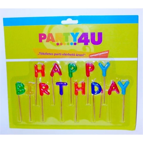 Gyertya, születésnapi, betűs, "Happy birthday"