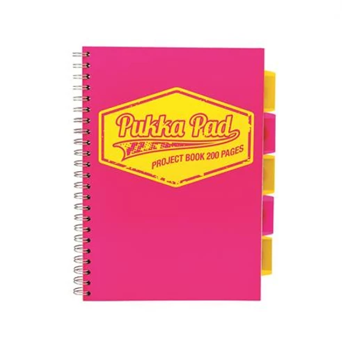 Spirálfüzet, A4, kockás, 100 lap, PUKKA PAD "Neon project book", rózsaszín