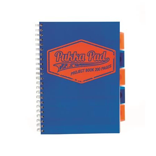 Spirálfüzet, A4, kockás, 100 lap, PUKKA PAD "Neon project book", kék