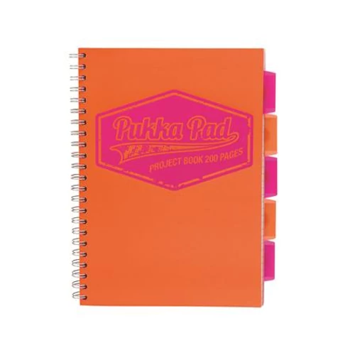 Spirálfüzet, A4, kockás, 100 lap, PUKKA PAD "Neon project book", narancs