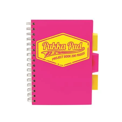 Spirálfüzet, A5, kockás, 100 lap, PUKKA PAD "Neon project book", rózsaszín